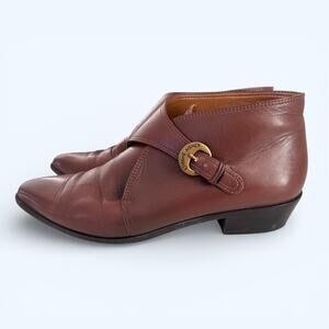 Vintage 80s Etienne Aigner Brown Leather Monk Strap Ankle Boots Women's 8 Wide